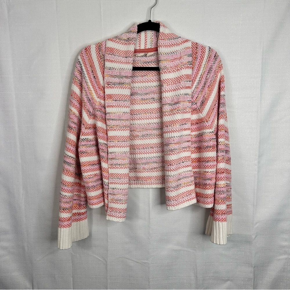 Anthropologie Moth Mahalia open front cardigan cropped tweed knit kimono pink